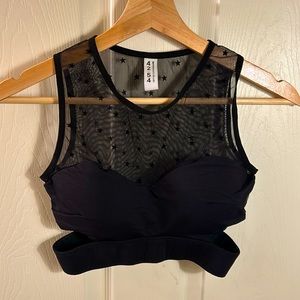 Black gym top with see through mesh